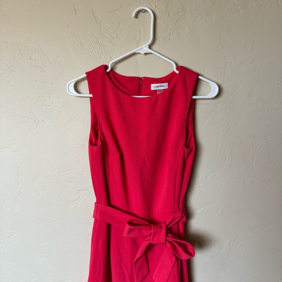 Calvin Klein Pink Belted Scoop Neck Midi Dress - Picture 2 of 13